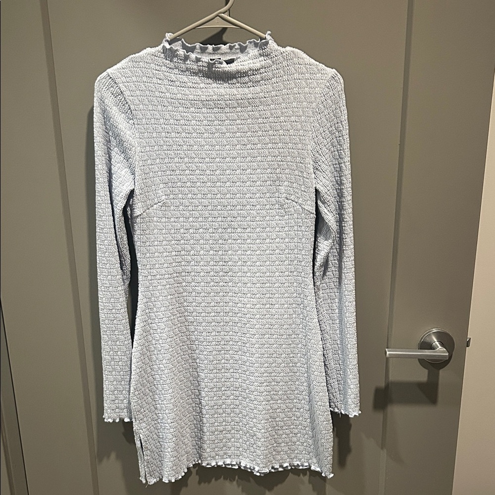 Lulu's Textured Long Sleeve Dress in Soft White